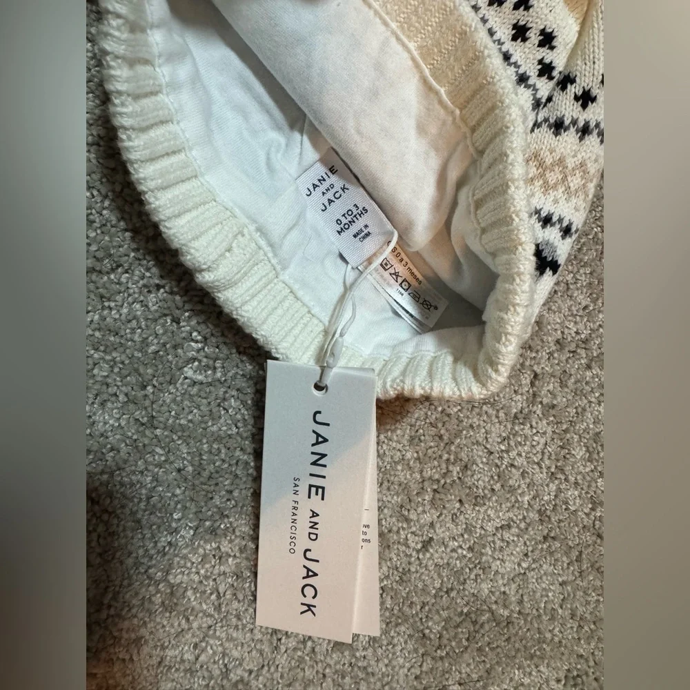 Janie and Jack Baby Fair Isle Sheep Pom Pom Beanie Hat 0-3 Months NWT